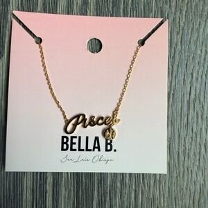 Pisces Zodiac Cursive Charm Necklace in Gold